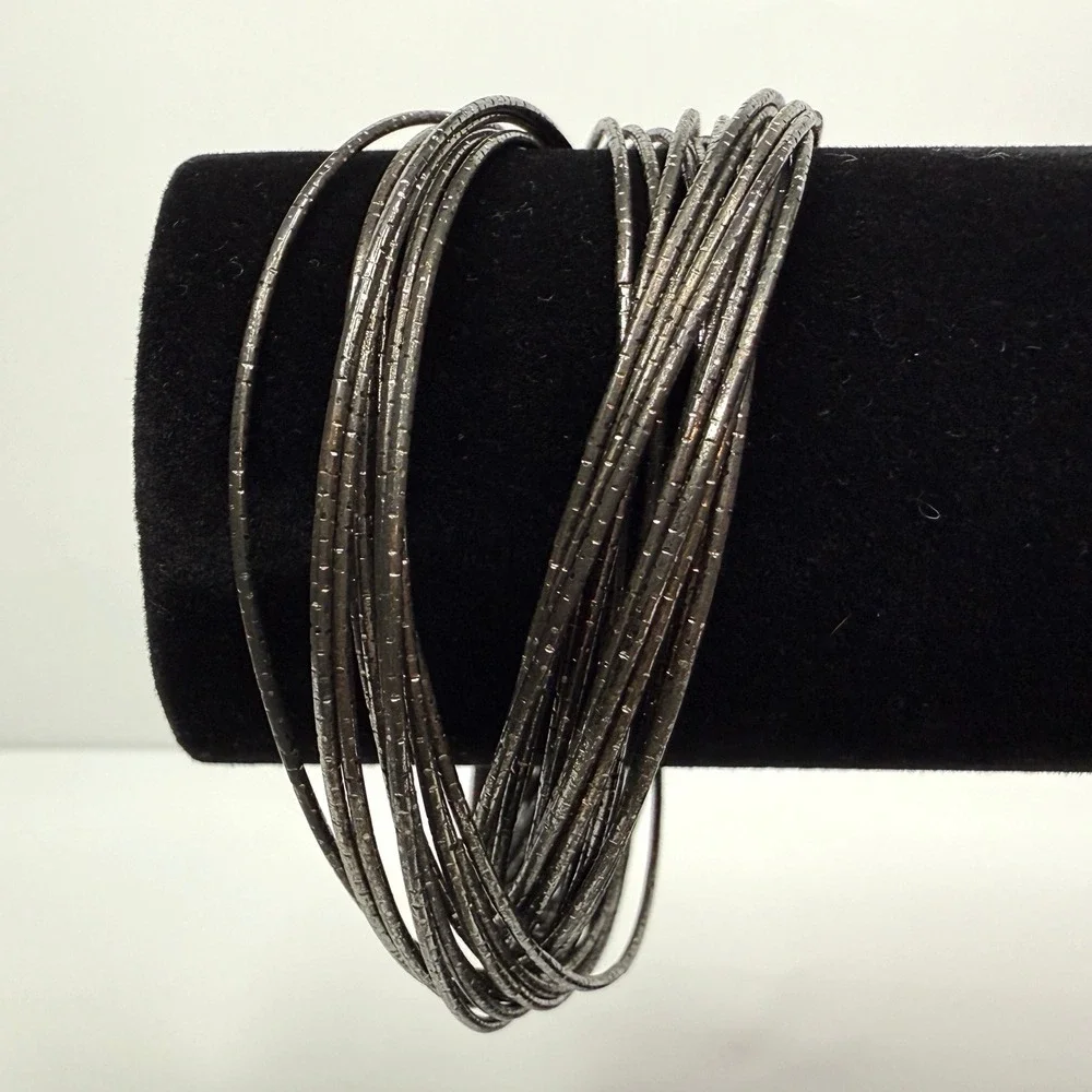 Multi Link Gunmetal Bangle Bracelet Stackable Textured Wire Fashion Jewelry 7.5